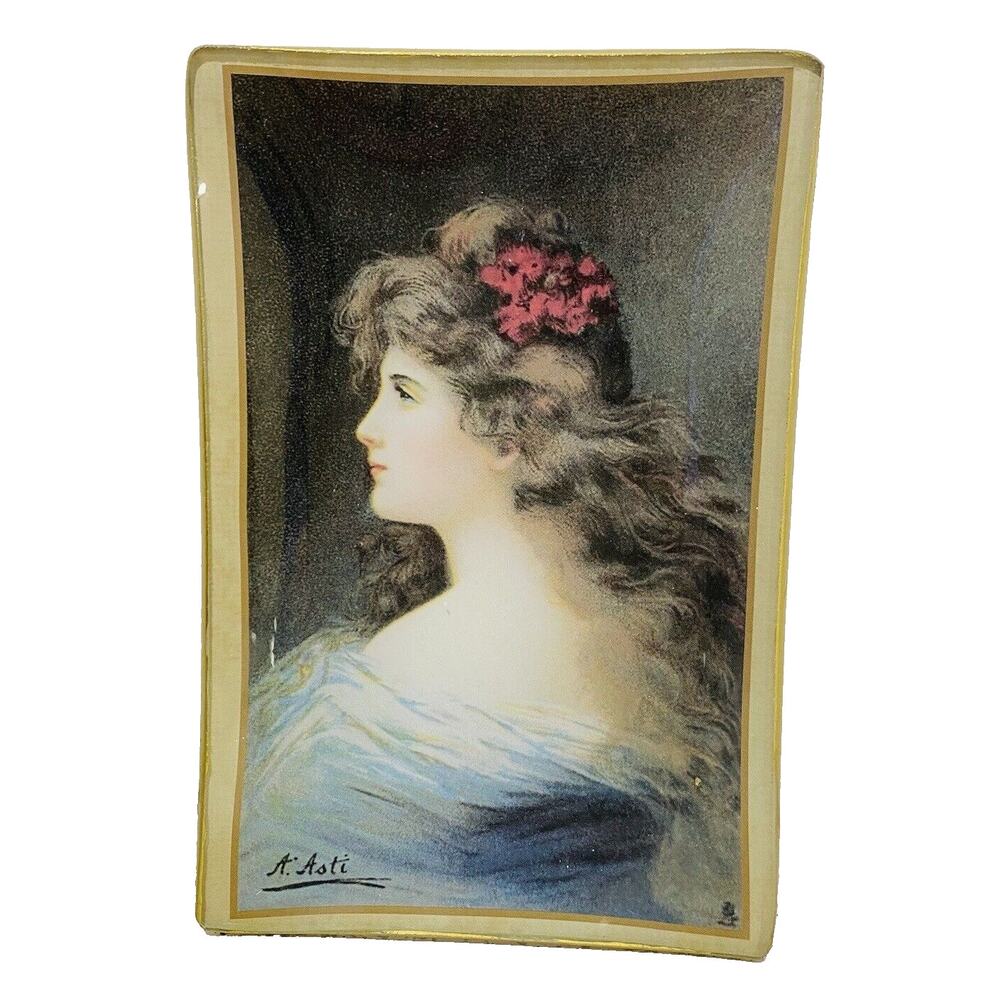 Asti Glass Pin Vanity Ring Dish Small Tray Edwardian Victorian Woman Portrait